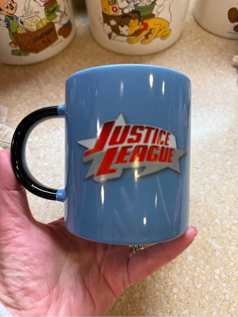 DC Comics Holiday Heroes Light Blue Ceramic Mug with Superhero Artwork